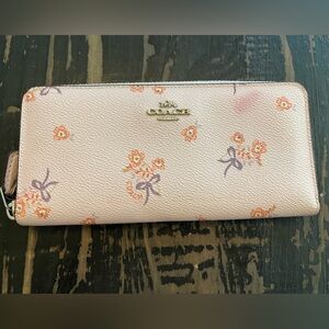 Coach Light Pink Floral & Bows Full Zip Accordion Wallet